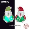 WOSTU 925 Sterling Silver Merry Xmas Gift Christmas Reindeer Stud Earrings Green Tree Drop Earring Luminous Santa Claus Studs