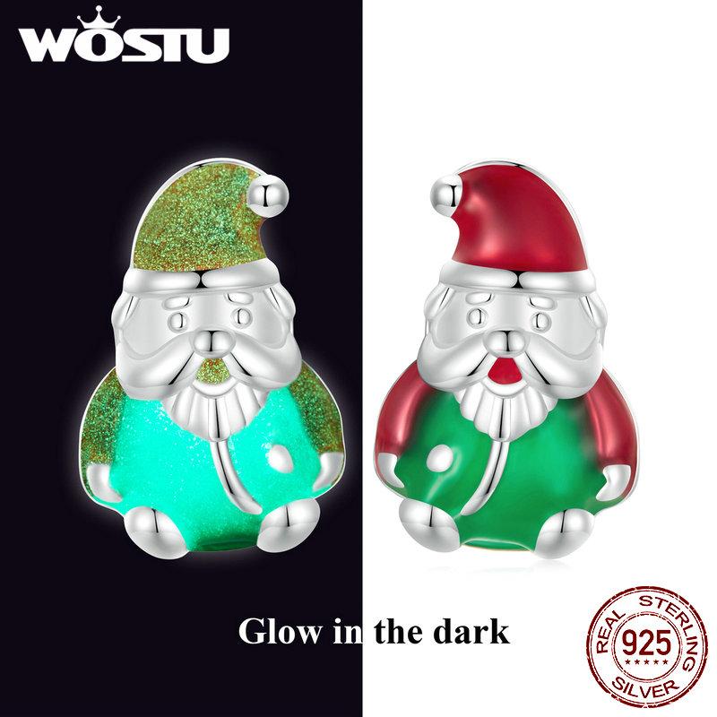 WOSTU 925 Sterling Silver Merry Xmas Gift Christmas Reindeer Stud Earrings Green Tree Drop Earring Luminous Santa Claus Studs