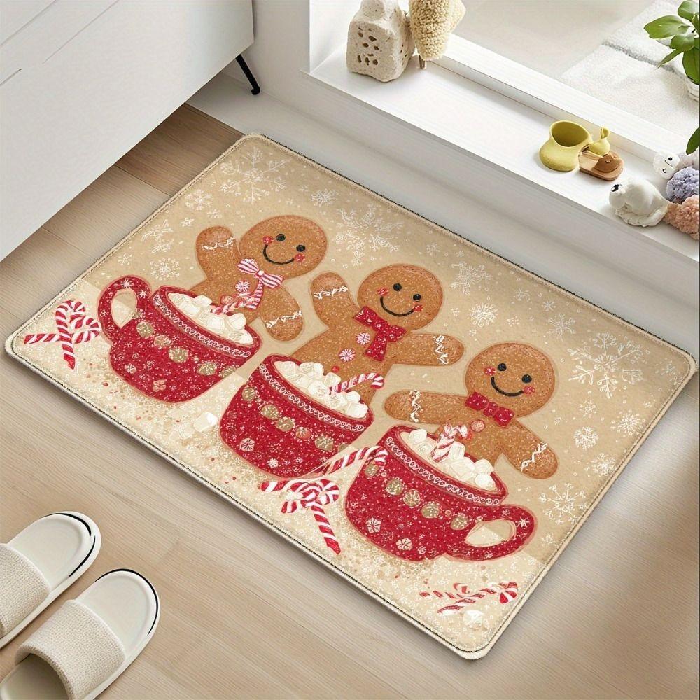 Cartoon Print Santa Claus Hallway Mat The Gingerbread Man Festival Door Mat Bedroom