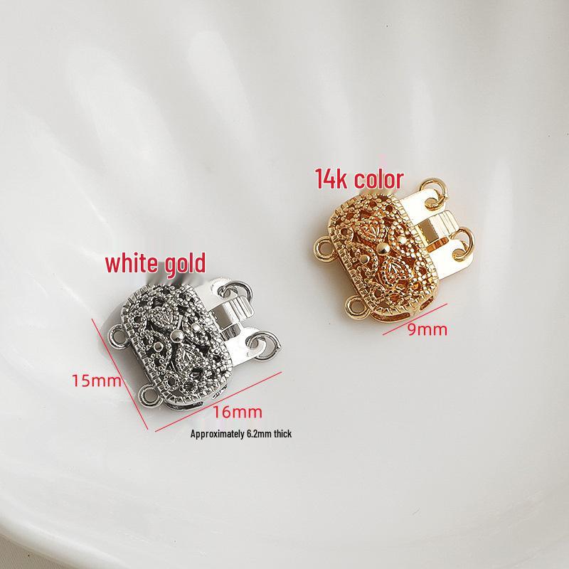 14K Gold-Filled Hollow Rectangle Double Row Clasp for Pearl Necklaces - DIY Jewelry Accessory