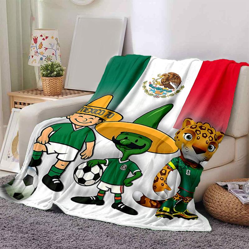 1pc Mexico Soccer Celebration Flannel Blanket Soft Warm Throw Blanket for Bedroom Living Room Bed Travel Camping Picnic Gift. MT7150190