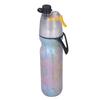 PE Misting Water Bottle Spray Mist Sports Water Bottle Reusable Cooling Drinking Bottle with Double Wall Insulation Carry Loop Yellow