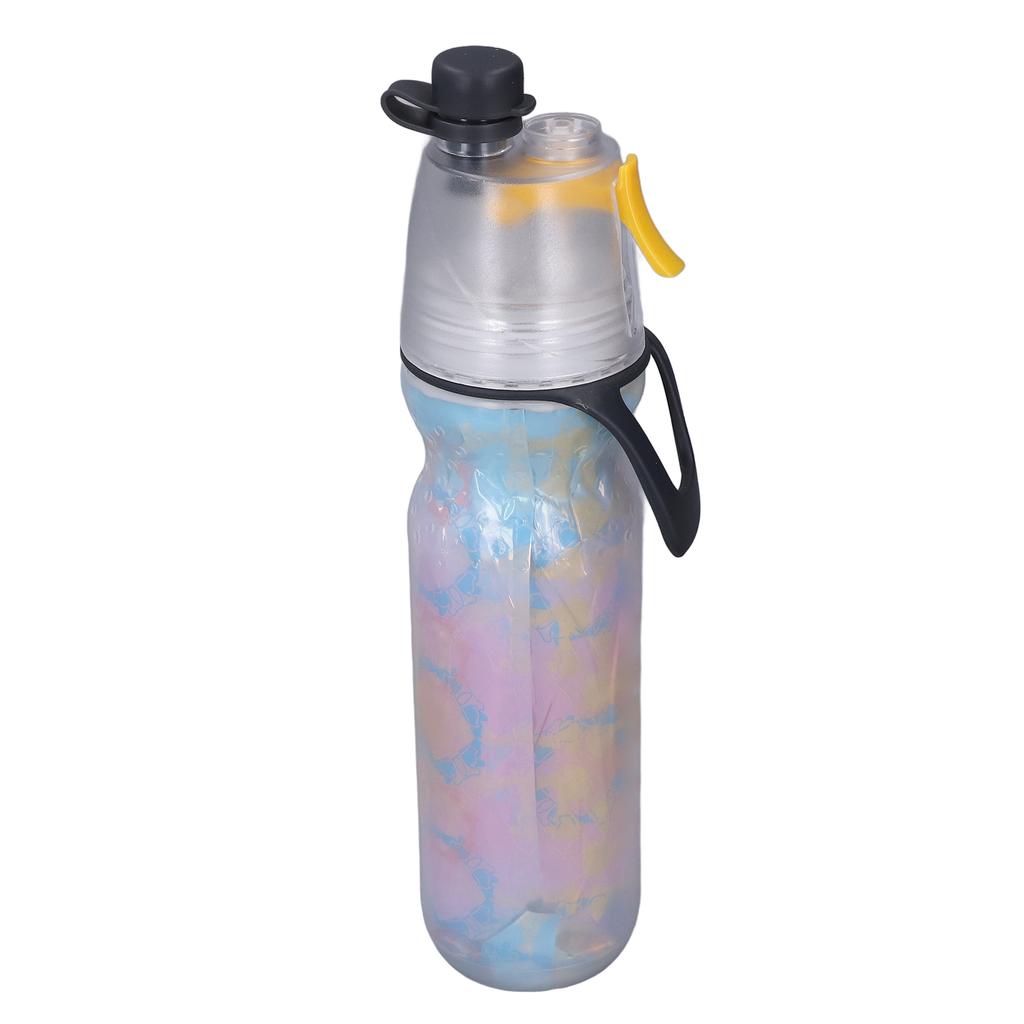PE Misting Water Bottle Spray Mist Sports Water Bottle Reusable Cooling Drinking Bottle with Double Wall Insulation Carry Loop Yellow