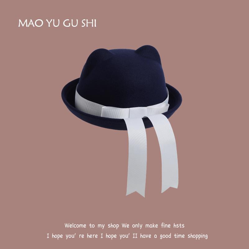 

Student Style School Hat With Classic Bow And Woolen Fabric For Autumn Wear Style A
