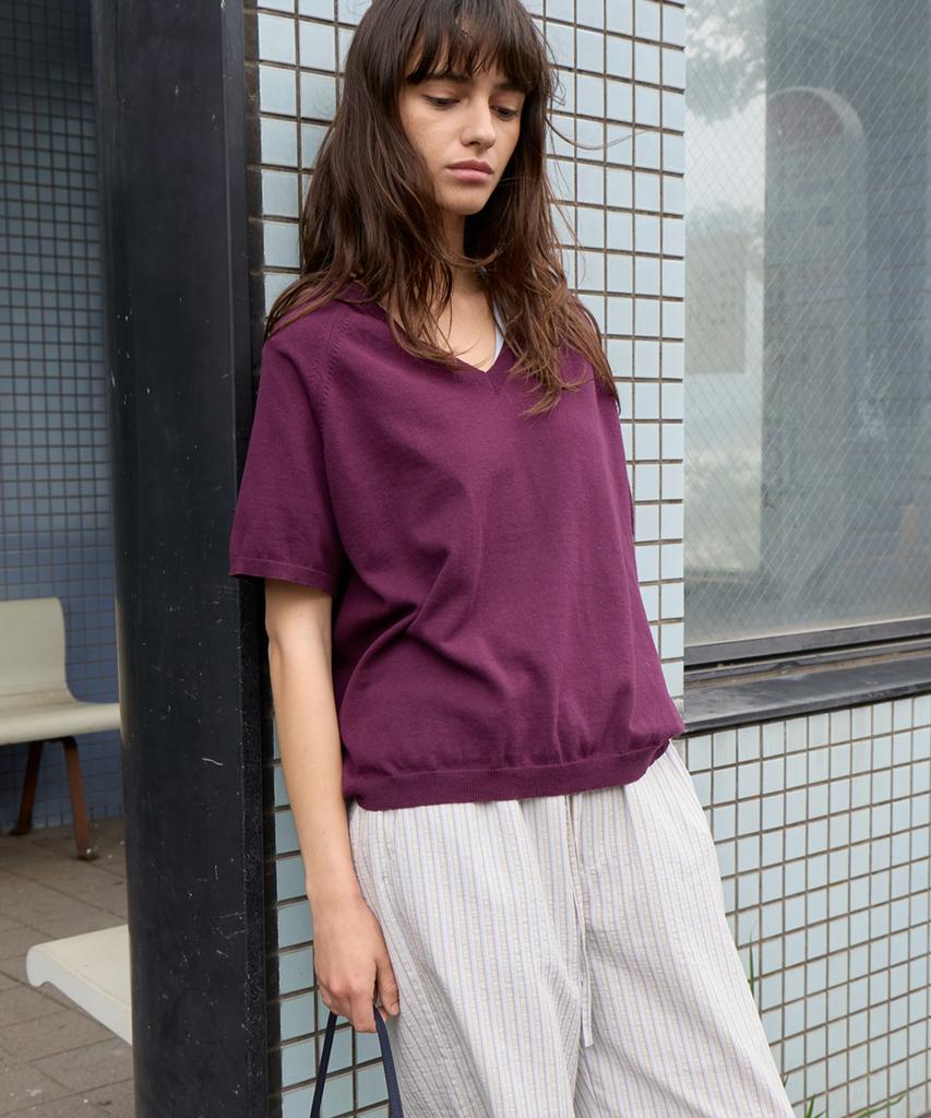 Leuba Fresh Cotton V-Neck Knit - Plum