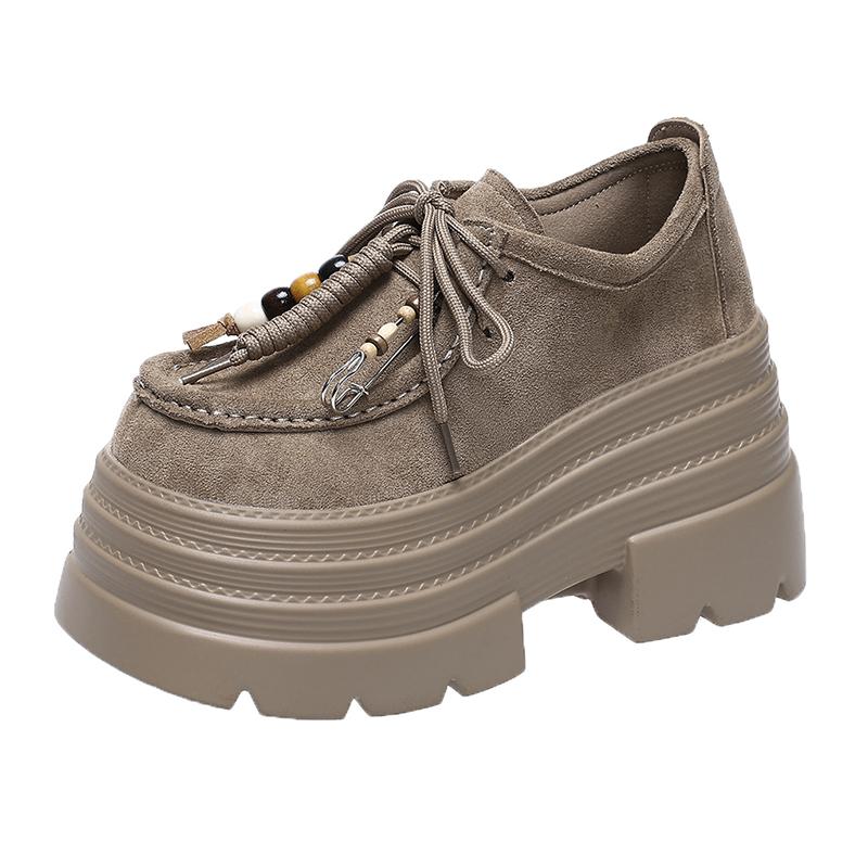 Fashion Designer New Autumn Women Leather Sneakers Pumps 10CM High Platform Lace-up Casual Shoes Thick Sole Walking Shoes Zapatos Mujer