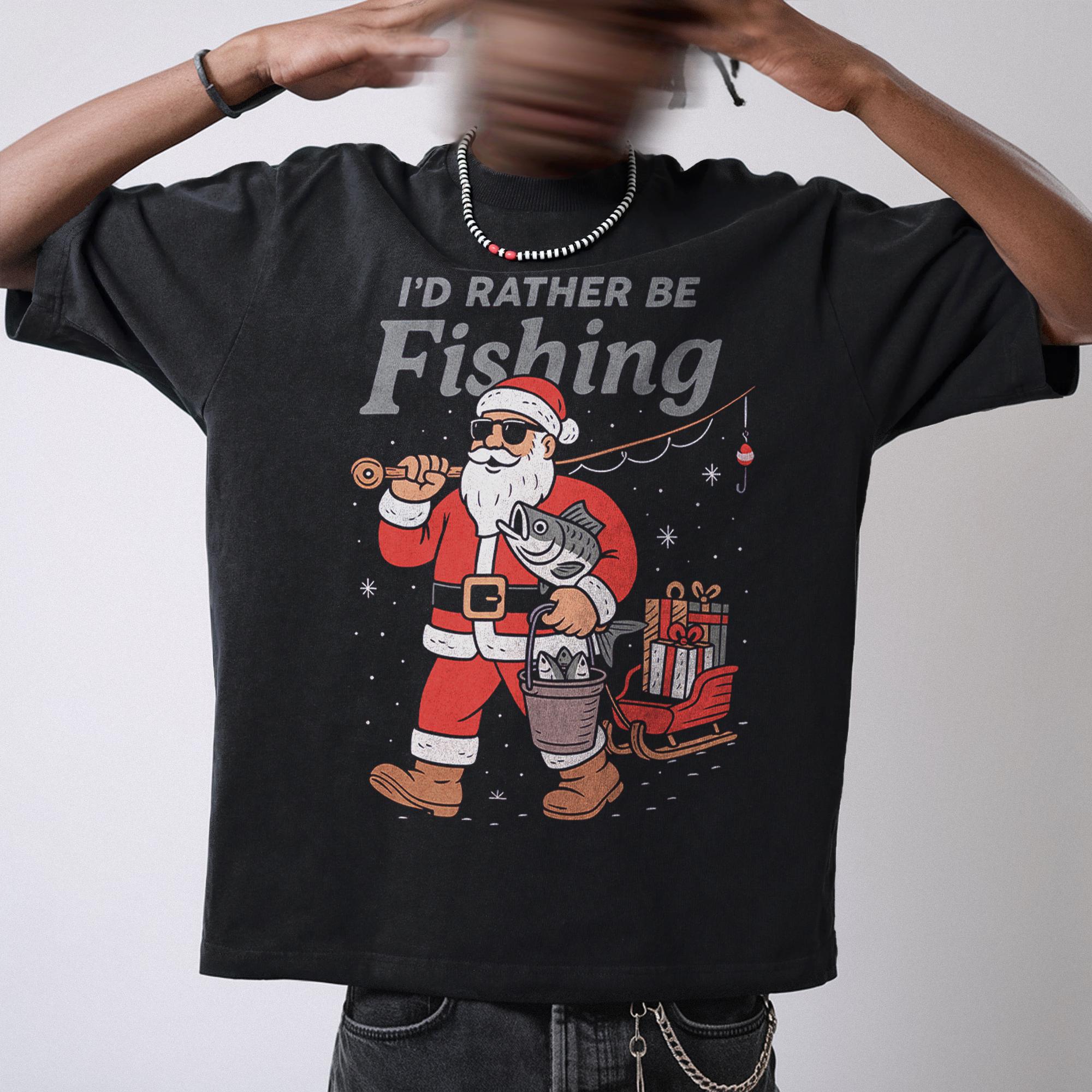 Vintage Santa Fishing TShirt Funny Christmas Fisherman Shirt Holiday Graphic Tee for Men  Women S