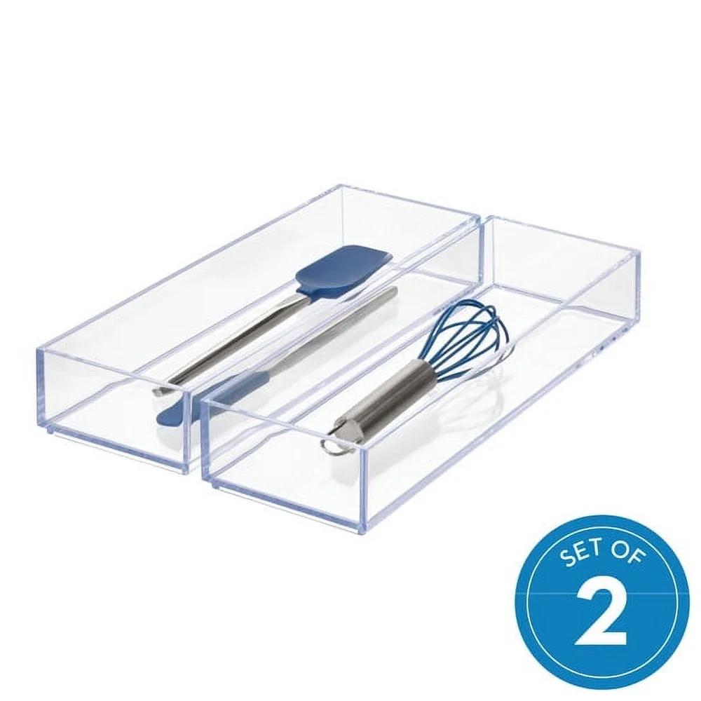 Clear Plastic Drawer Organizer Set Stackable Modular Storage Solution Silverware Kitchen Office Vanity 2-Piece Durable 4x12x2