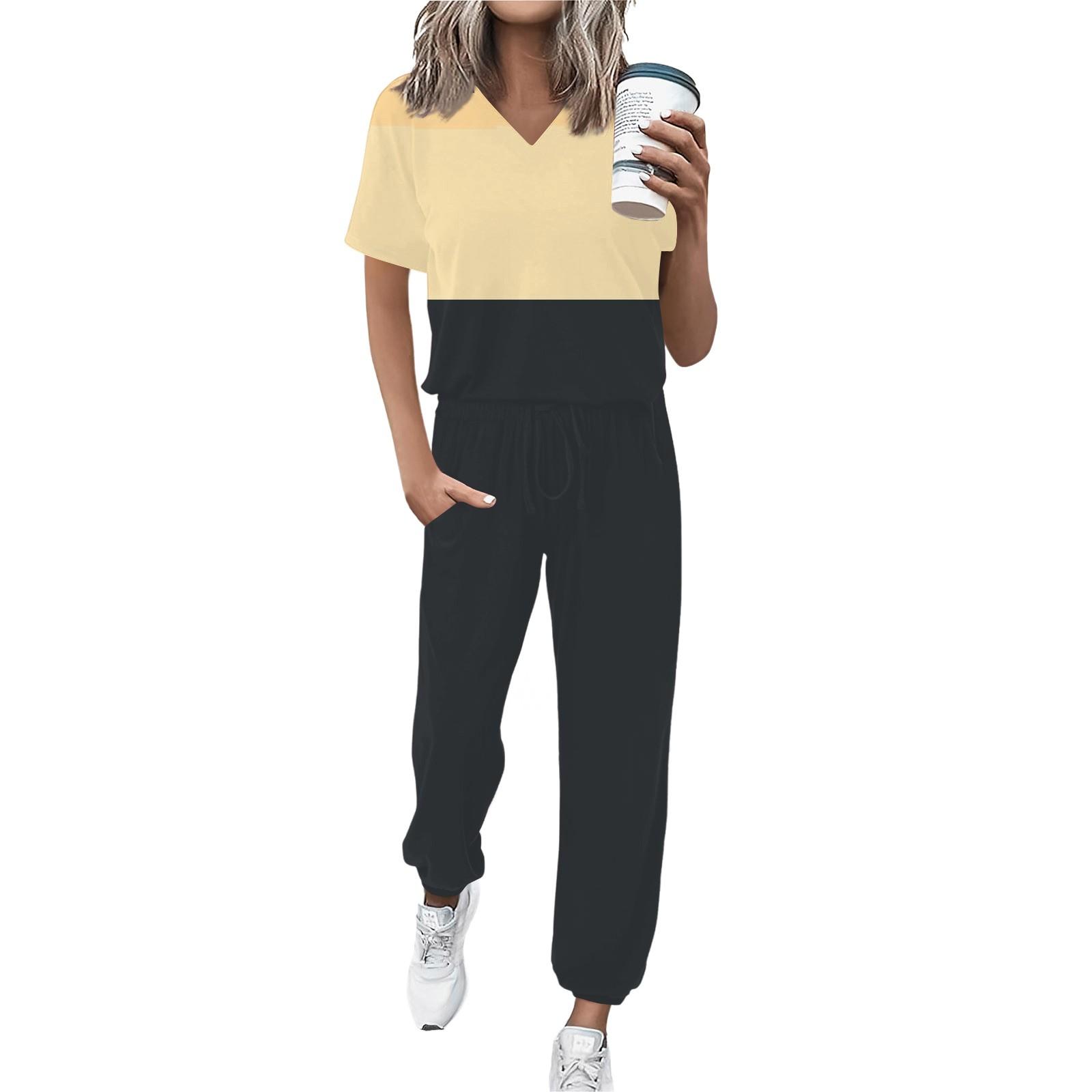 

Женский спортивный костюм с V-образным вырезом и коротким рукавом, свободные брюки XL чёрный