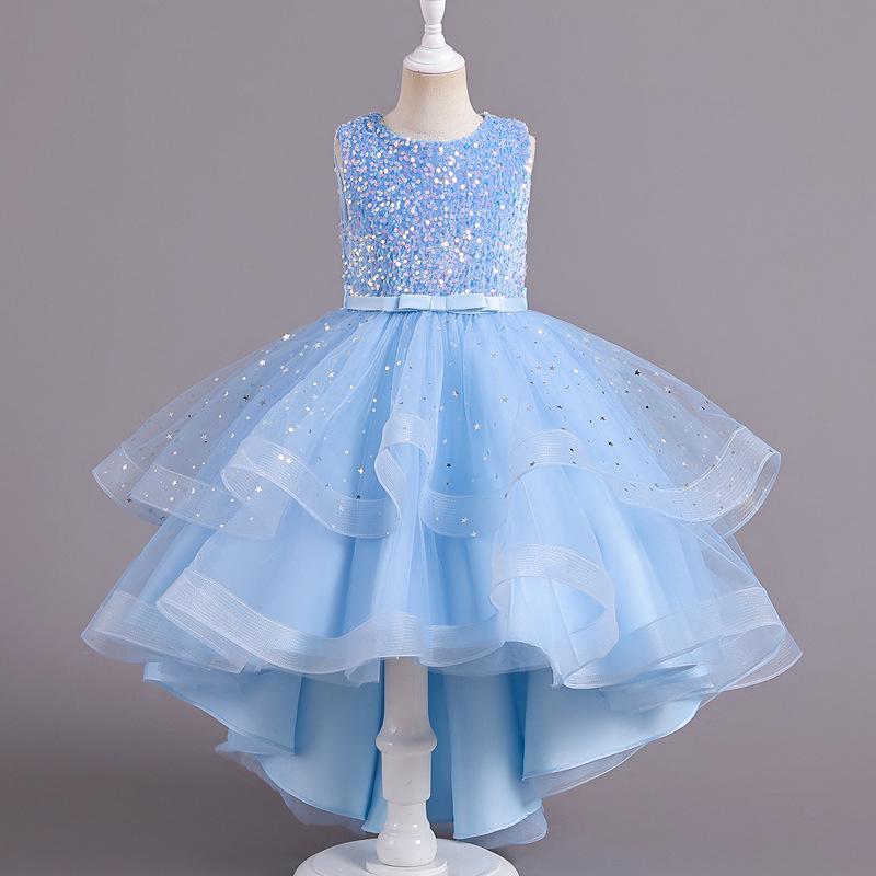 Children's Sequined Princess Dress - Girls' Puffy Tailed Skirt