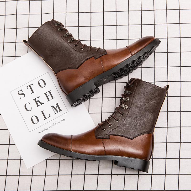 British Martin Boots Casual High-top Hairstylist Lace-up Pointed Inner Height-increasing Leather Shoes