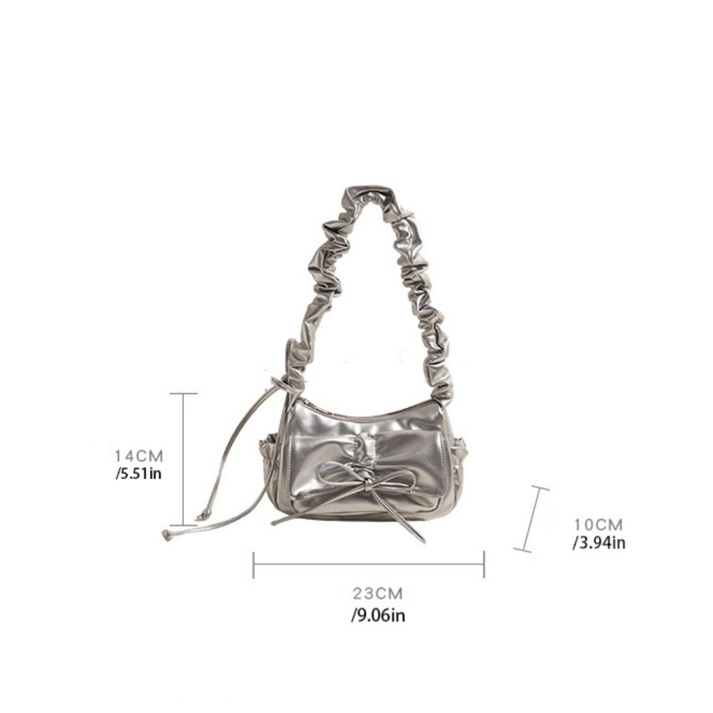 Ruched Bowknot Shoulder Bag Pu Leather Crossbody Bag Elegant Bow Underarm Bag  Women