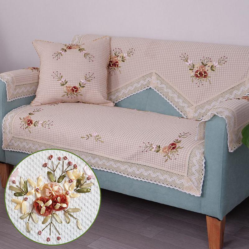 

High-End Embroider Sofa Back Towel All Year Round Neutral Minimalist Modern Cotton and Linen Fabric Non Slip White Towel Single Towel Non Slip beige Azalea Hand towel 75*55