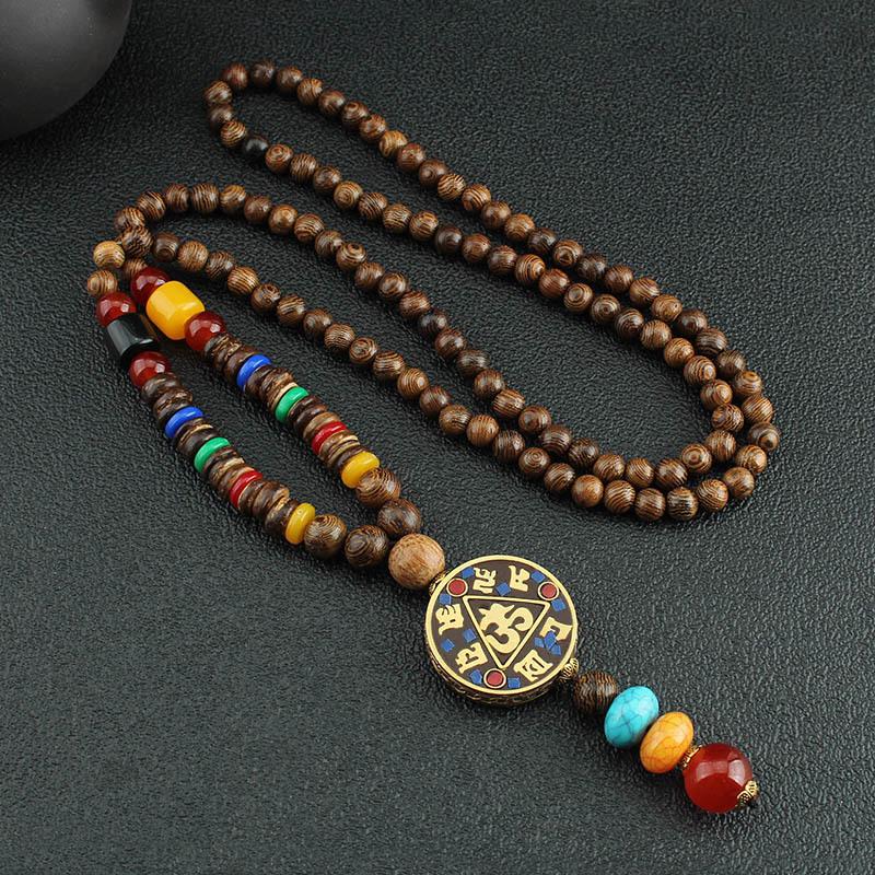 Vintage Nepál Dlouhá Buddhistická Mala Dřevěný Korálkový Přívěsek & Náhrdelník Etnický Bohemian Boho Buddha Šťastné Šperky pro Ženy Muže