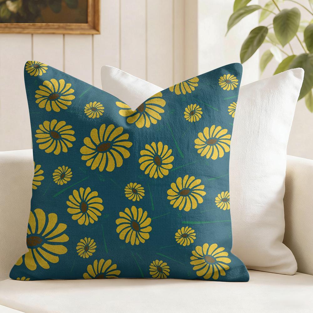 Sunflower Pattern Cushion Cover Natural Linen Pillow Cover Double-Sided Print Cushion Cover For Sofa Home Decor