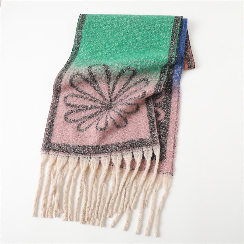 

Ретро Цветочный Узор Имитация Кашемира Градиентный Теплый Шаль Шарф Осень И Зима Мода Универсальный Шарф с Бахромой 220 * 42cm (including tassel)