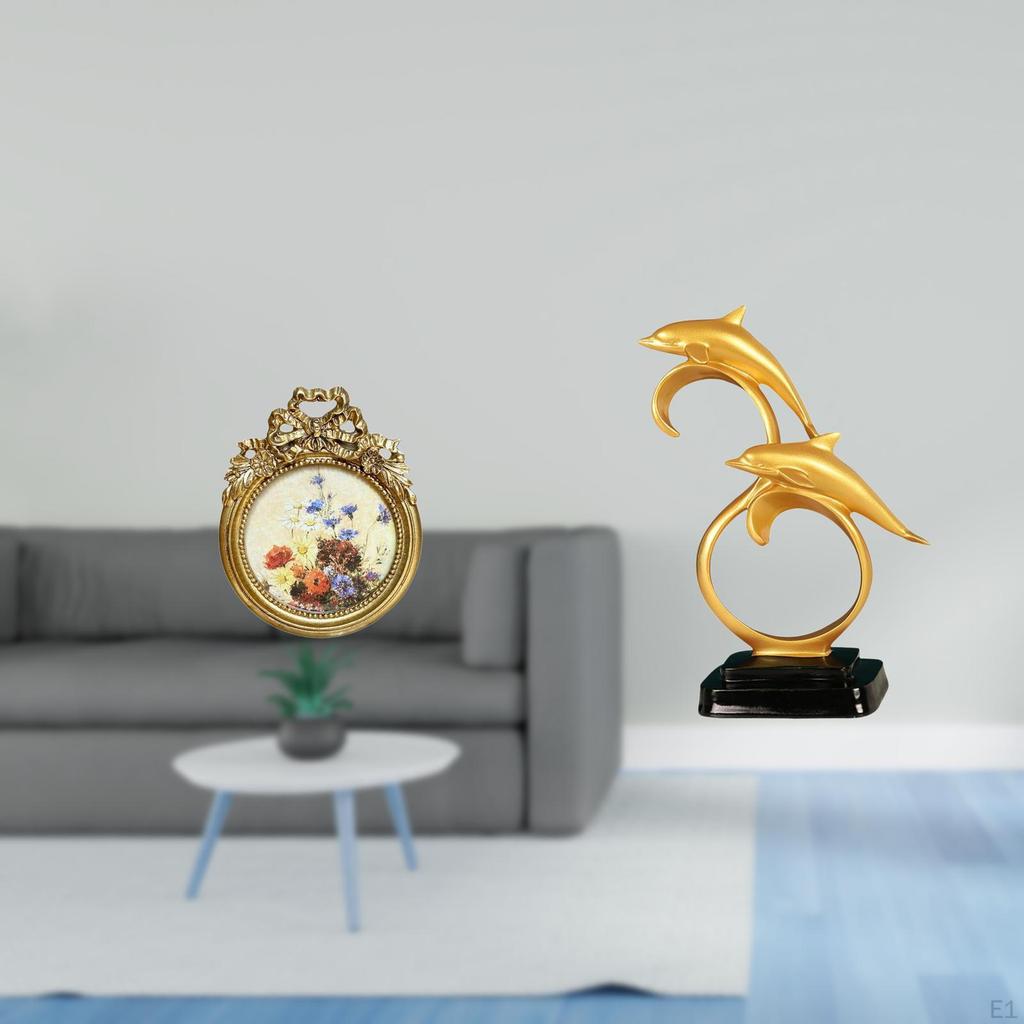 Antique Dolphin Photo Frame Vintage Figurine Round European Lifelike Collectible Desktop Wall