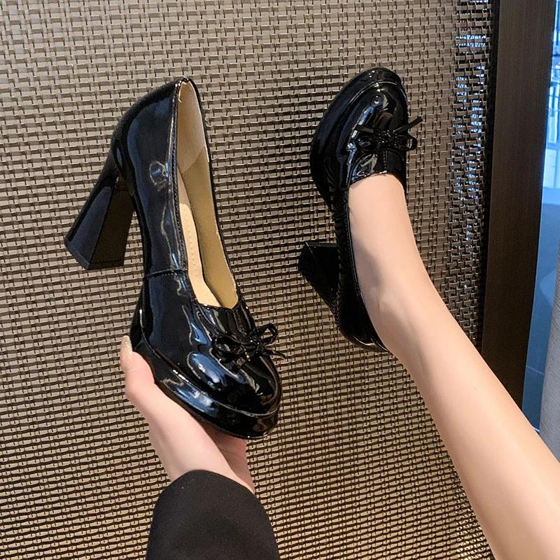2024 Hot Selling Women's High Heels Fashion Round Toe Dress Party Thick Sole Pumps New Spring Summer Office Women's Size