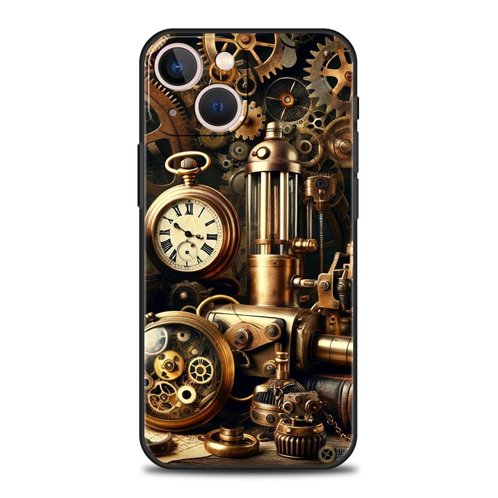 Mechanical Gear Pattern Phone Case Cover for iPhone 17 16 15 14 13 12 11 Pro Max 17 Air Plus Shockproof Soft TPU Shell Funda Bag