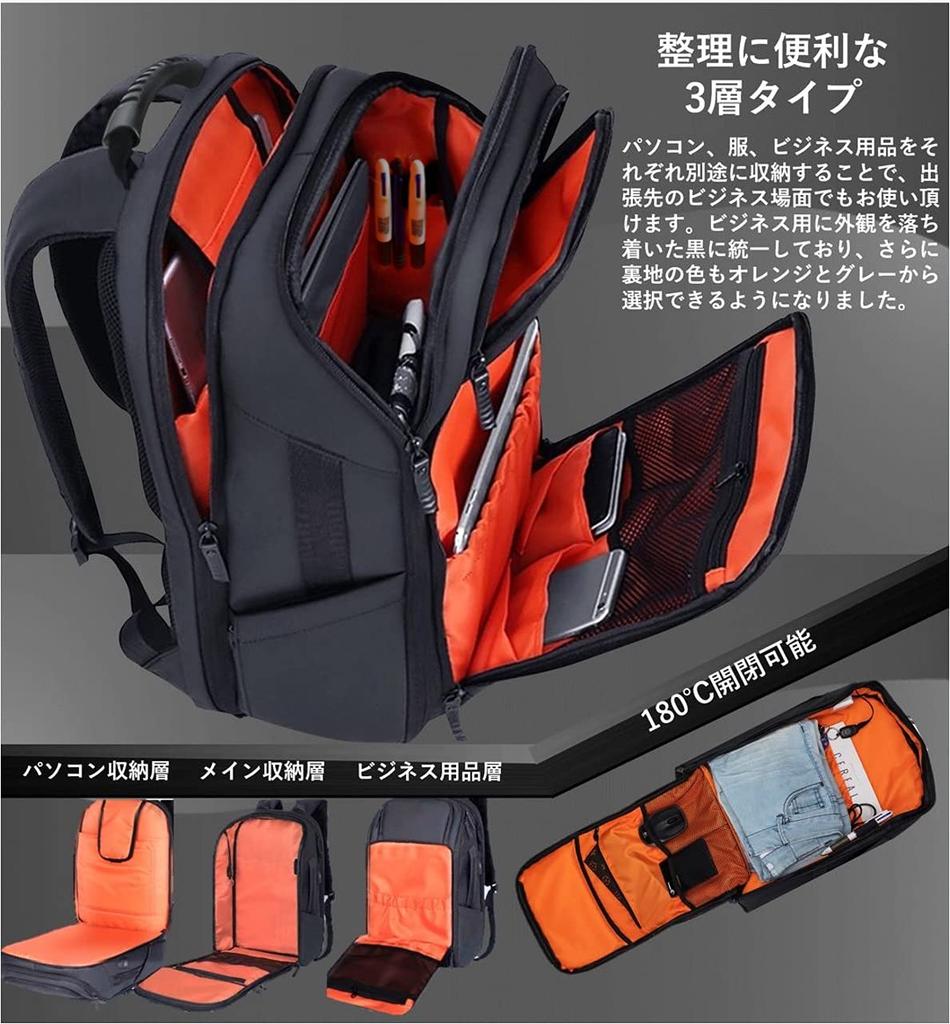 [ABIBA] Męski plecak biznesowy, kwadratowy o dużej pojemności, na podróże, na PC, do szkoły, do dojazdów do pracy, na podróże służbowe, port ładowania USB, czarny, zapobiega