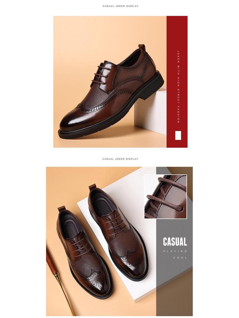 Men's Spring Business Brogue Leather Shoes - Genuine Leather Hollow Sandals