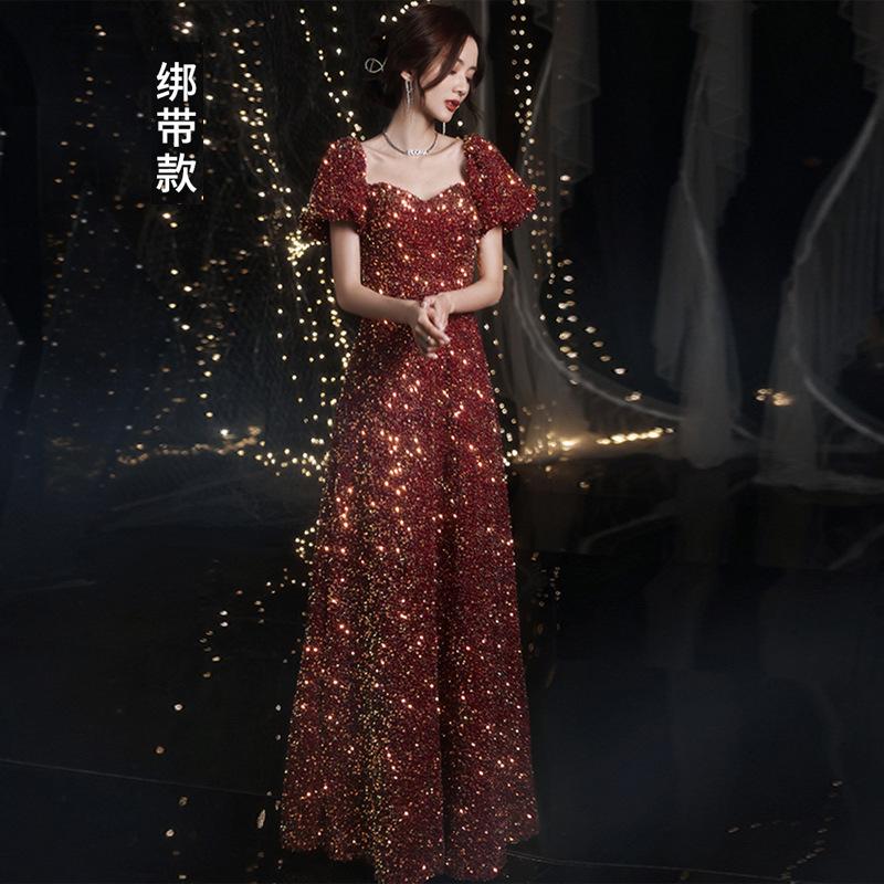 Annual Meeting Dress 1011 Summer New Sequined Evening Dress Niche Celebrity Annual Meeting Host Performance Dress Bridal Respect