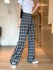 Vintage Plaid Women Pants High Waist Wide Leg Straight Pant Loose Casual Female Trousers Wide Leg Pant Fashion