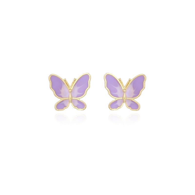 Japanese simple two-color butterfly 925 silver needle earrings, Korean version of trendy small, fresh and less super fairy temperament Mori earrings