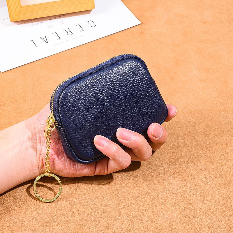 Leather hand zipper small wallet women's first layer cowhide mini bag key storage coin bag cute change bag
