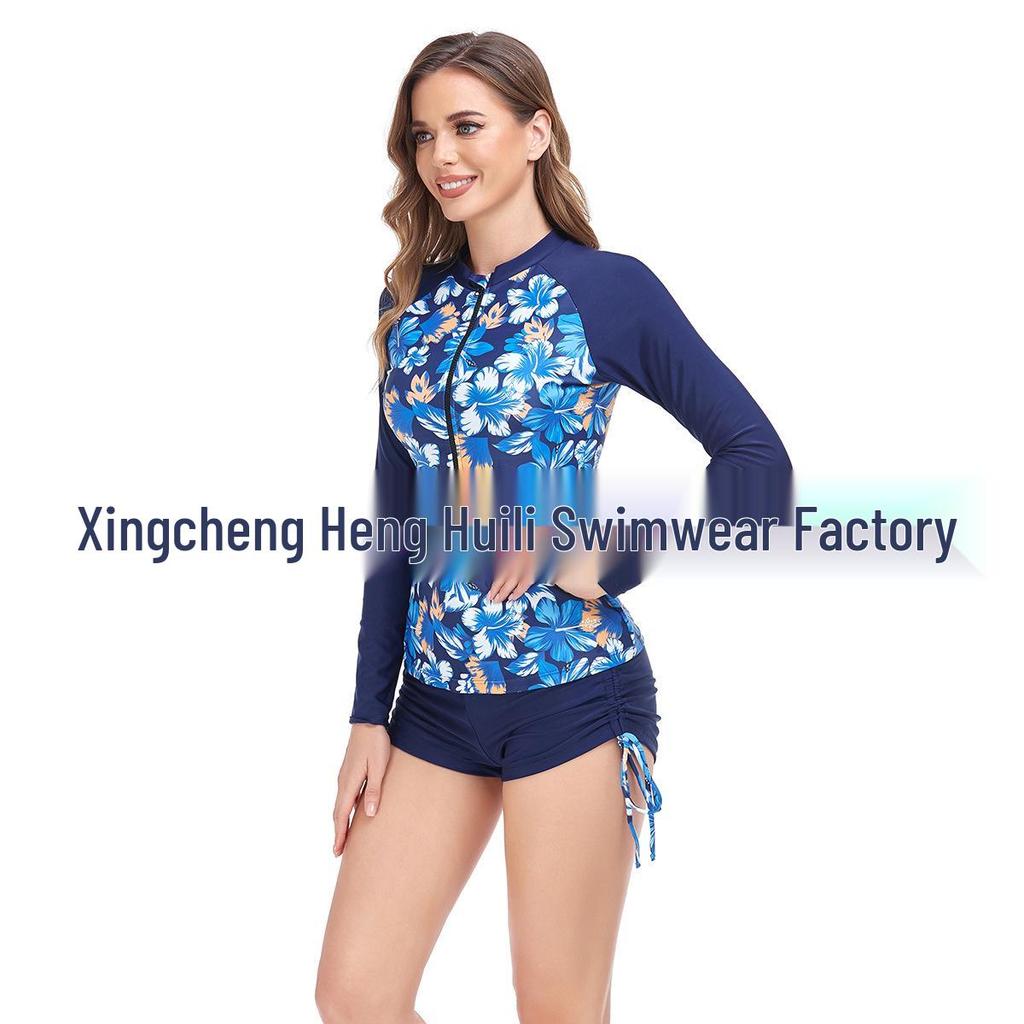 2023 Fashion Print Long Sleeve Slimming Split Bikini Set