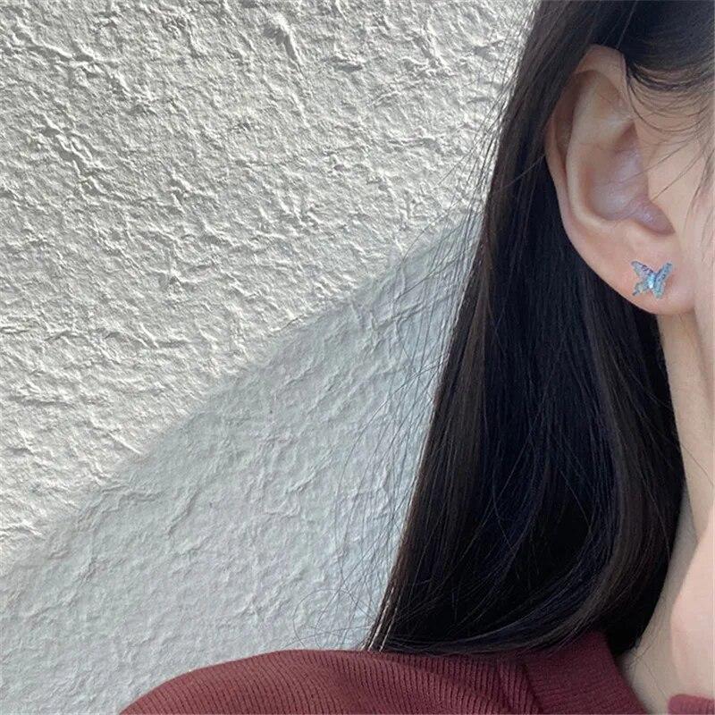 Simple Colorful Fairy Stereo Butterfly Stud Earrings For Women Mini Cute Hypoallergenic Butterflies Earring Party Jewerly A954