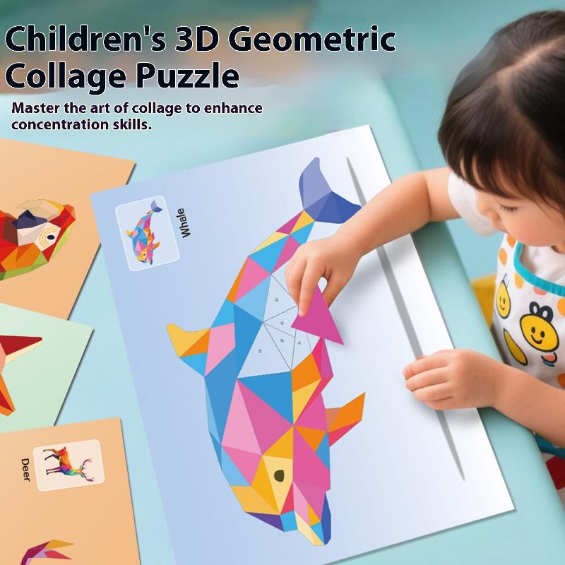 1 Sada Zvířecí Kognitivní Trénink Osvícení Hračka Samolepky 3D Geometrické Koláže Dětské Puzzle Zlepšit Soustředění Ručně Vyráběné Samolepky