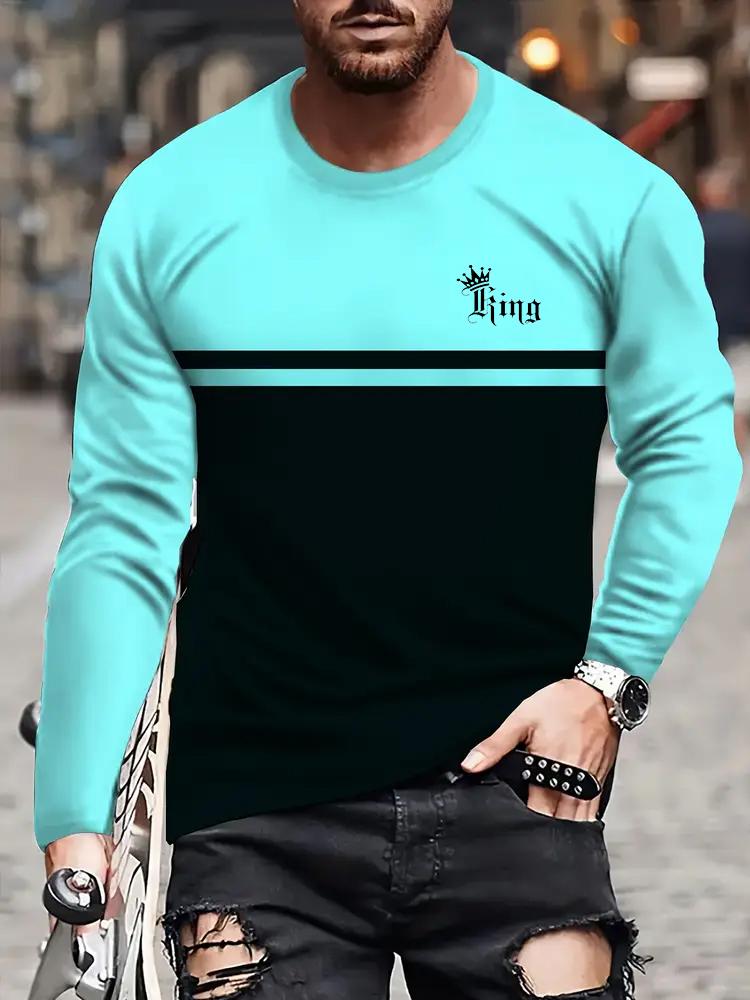 Pánské klasické módní 3D cool tričko s digitálním potiskem, ležérní sportovní pohodlné měkké prodyšné tričko s dlouhým rukávem