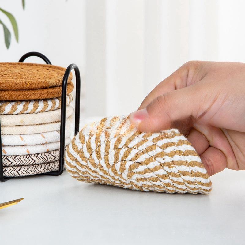 8pcs Handwoven Coasters Made of Cotton Absorbent and Heat-resistant Solid Color Nordic Style Coaster for Home Decoration