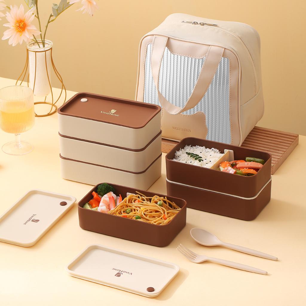 WORTHBUY Microwave Plastic Lunch Box With Detachable Compartments Reusable Portable Leak Proof Food Container For School Picnics