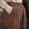 Johnature Women Vintage Print Floral Straight Pants Elastic Waist Trousers Winter Warm Plus Cotton Long Pants
