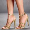Gold Narrow Band Design Thin Heeled Sandals Women Sexy Pointed Toe Naked Strap Slingback Elegant Banquet Brida Pumps for Ladies
