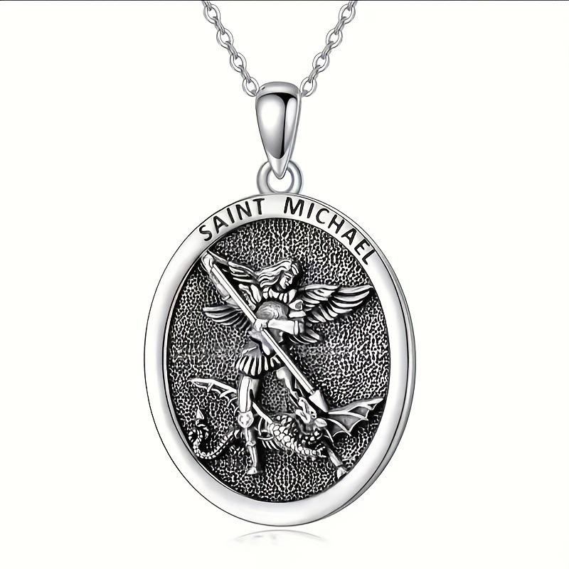 Hip-hop European and American Retro St. Michael's Angel Bless You Men's and Women's Round Card Pendant Necklace Jewelry