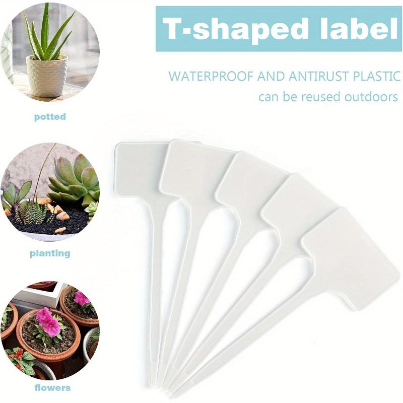 35pcs White T-Shaped Plastic Plant Tags For Outdoor Flower Beds Potted Plants Thickened Extra Large Long Handle Labels