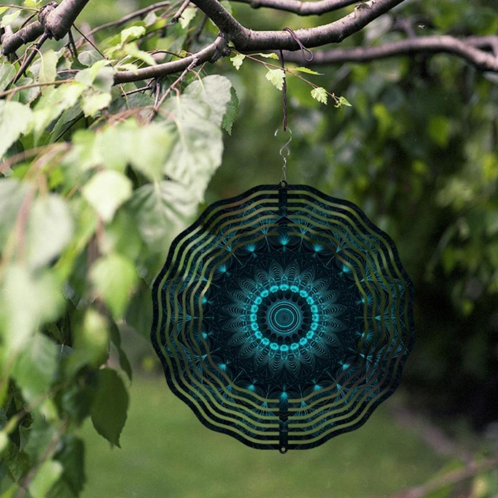 10 Inch Blue White Jewelry Design Metal Wind Spinner 360 Swivel Hook Outdoor Garden Decor for Balcony Patio Spring Summer Fall