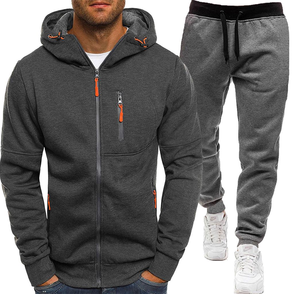 And New Sportswear Jacket Long Sleeve Pants Hooded Casual Zipper Cardigan Men's Set