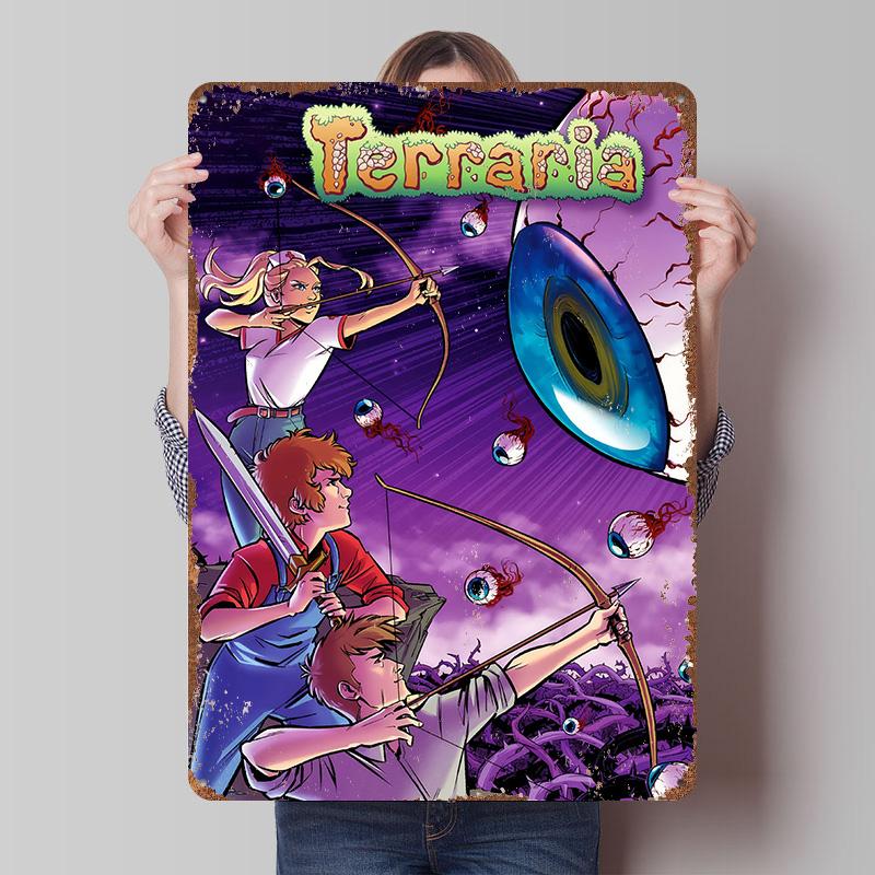 

Terraria Game Cover Art Tin Plaque Poster Customized Wall Art Retro Vintage Metal Signs for Man Cave Decoration Home Coffee Bar 7.9x11.8In(20x30cm)