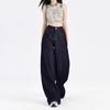 Women's High Waist Wide Leg Jeans Straight Leg Slight Stretch Dark Blue Denim Trousers Casual Spring Floor Length Pants