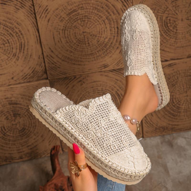 Fashion Weave Mesh Flats Women Slippers Casual New Mules Shoes Cozy Platform Slingback Sandals 2025 Summer Flip Flops Walking Zapatillas
