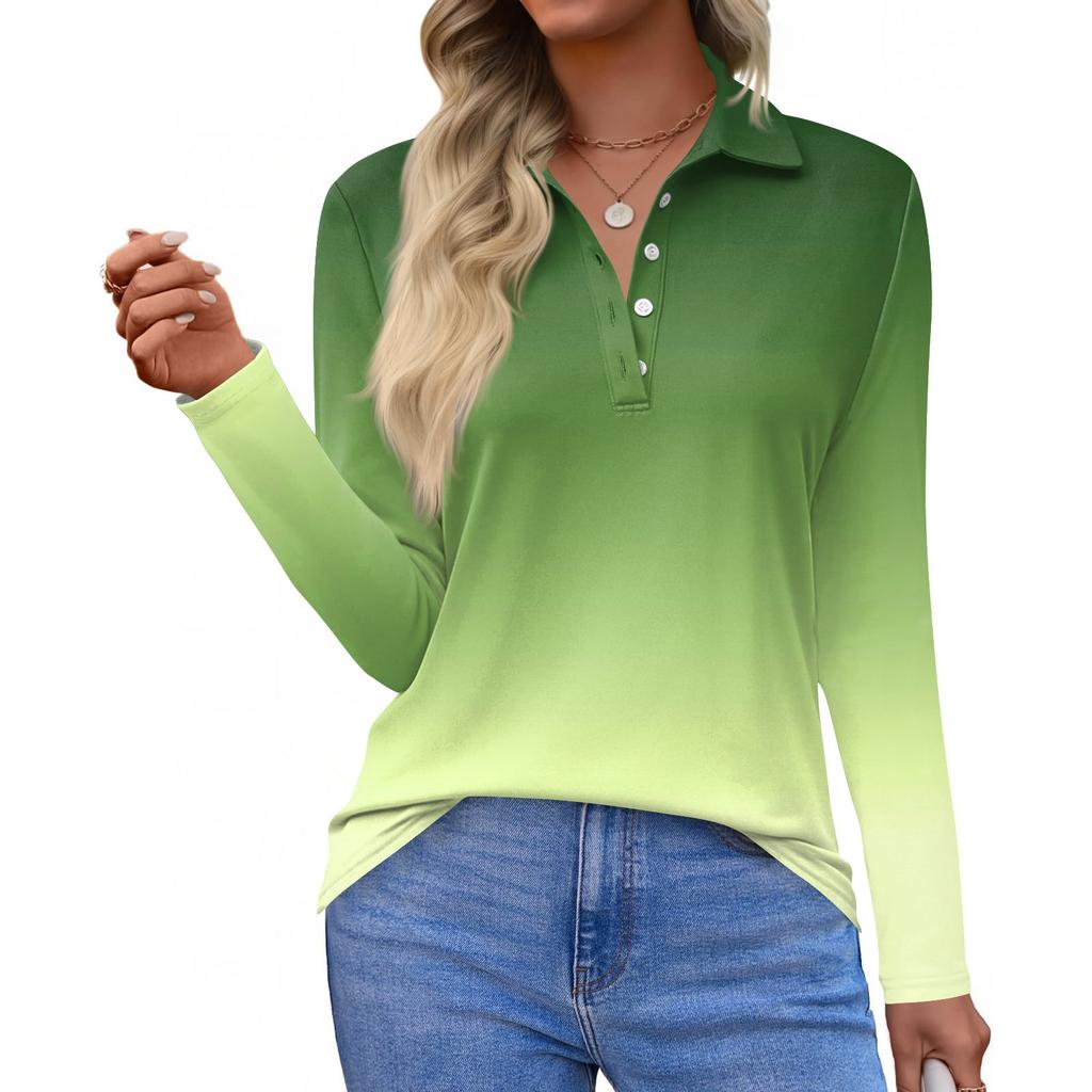 Women's Fashion Casual Lapel Short Long Sleeve Print Shirt Women's Button Up Tops