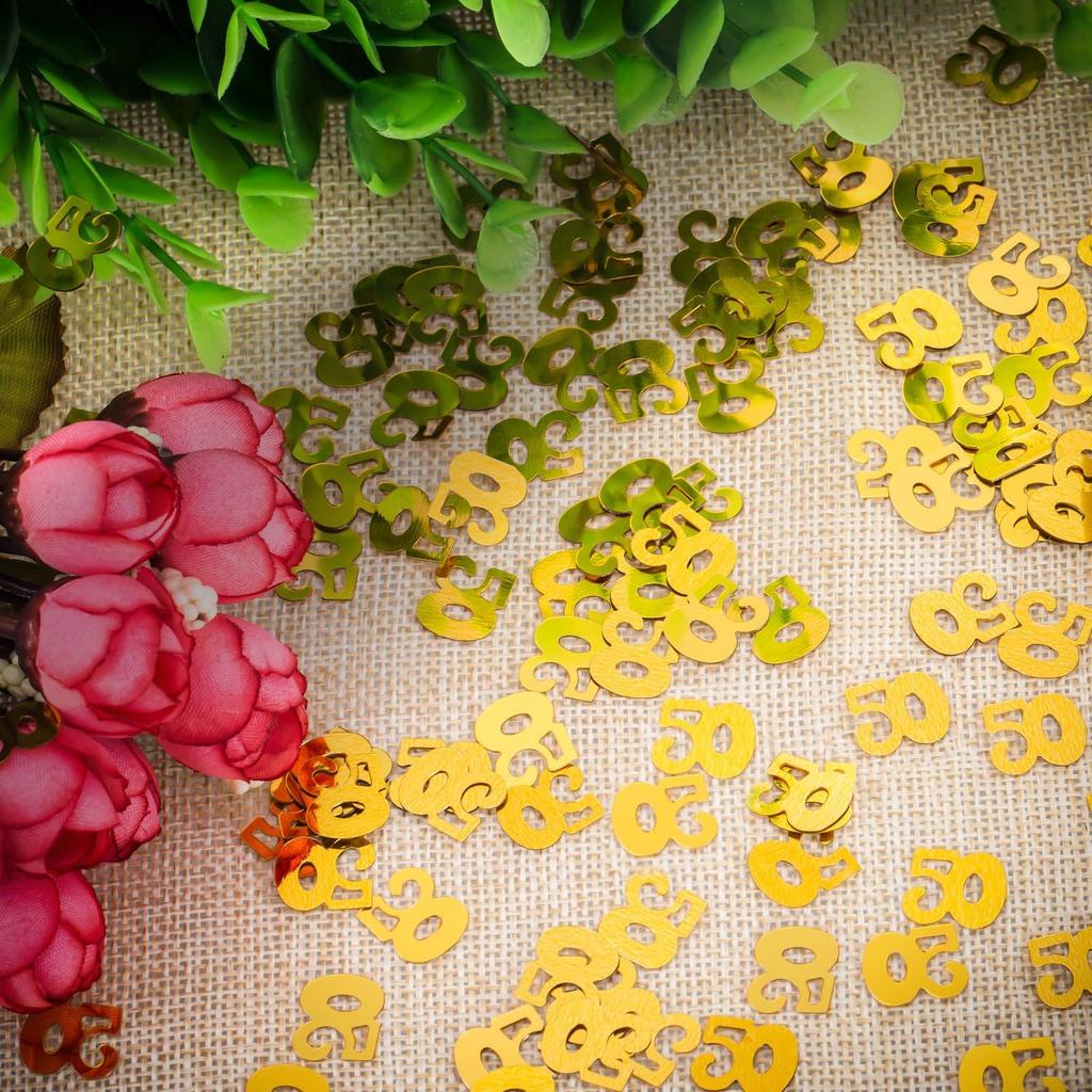 WILLBOND Gold 50th Confetti, 50th Number Birthday Confetti, Wedding Birthday Anniversary Party Table Decorations, 2 Bags (1400 Pieces)