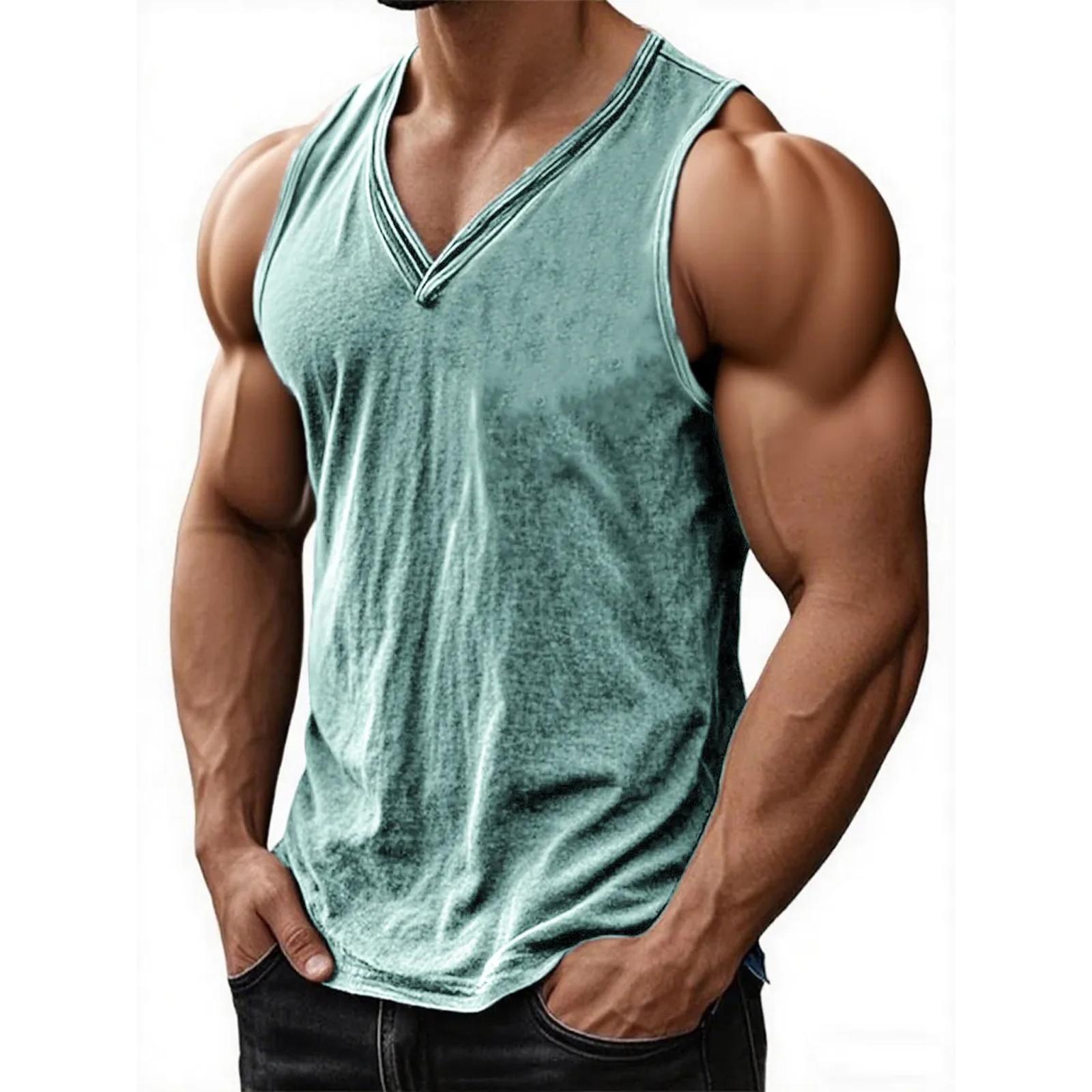 Men s Fashion Distressed Sleeveless V-Neck Skin-Friendly Everyday Vest L