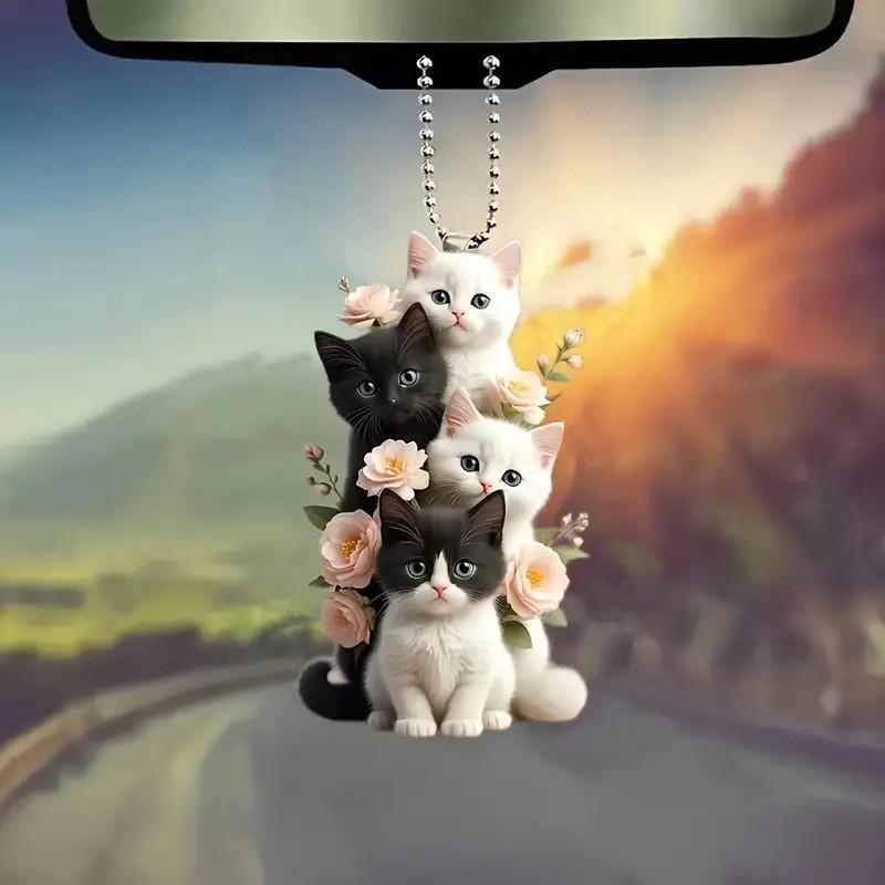Charming 2d Acrylic Cream Cat Hanging Ornament For Car Rearview Mirror Decor