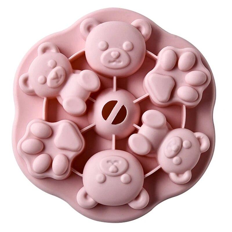 Jelly Silicone Mold Cake Mold Steamed Pastry Mold Bear Chocolate Mold Baby Auxiliary Food Tools with Lid Cake Decoration Mold