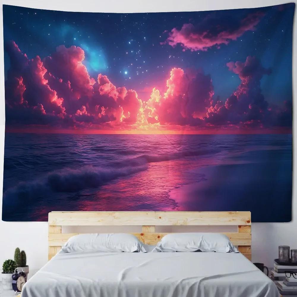 Sea Starry Sky Tapestry Wall Hanging Aurora Home Decoration Background Cloth Bedroom Living Room Dormitory Hanging Paintings